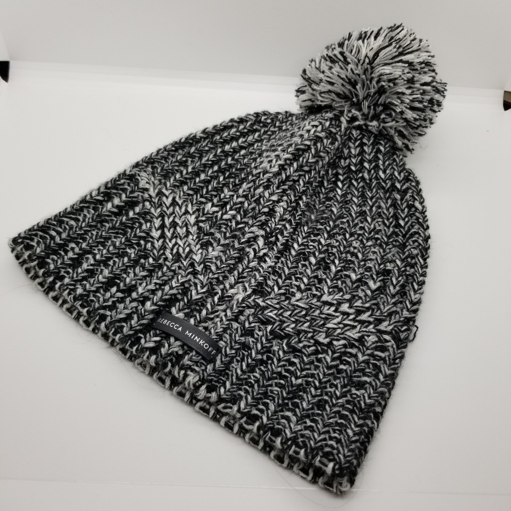 Rebecca Minkoff black and white beanie with pom pom